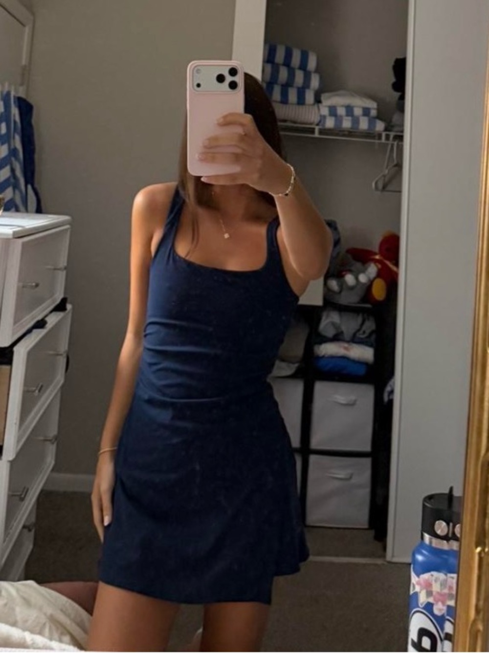 Classic Navy Square-Neck Mini tennis Dress